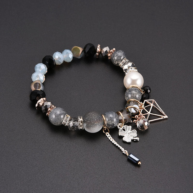 Black And White Crystal Mixed Bead Geometric Pendant Fashion All-match Jewelry