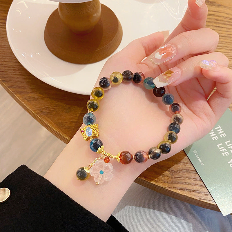 Colorful Candy Heart Agate Bead Flower Bracelet Light Luxury Minority Design Bracelet