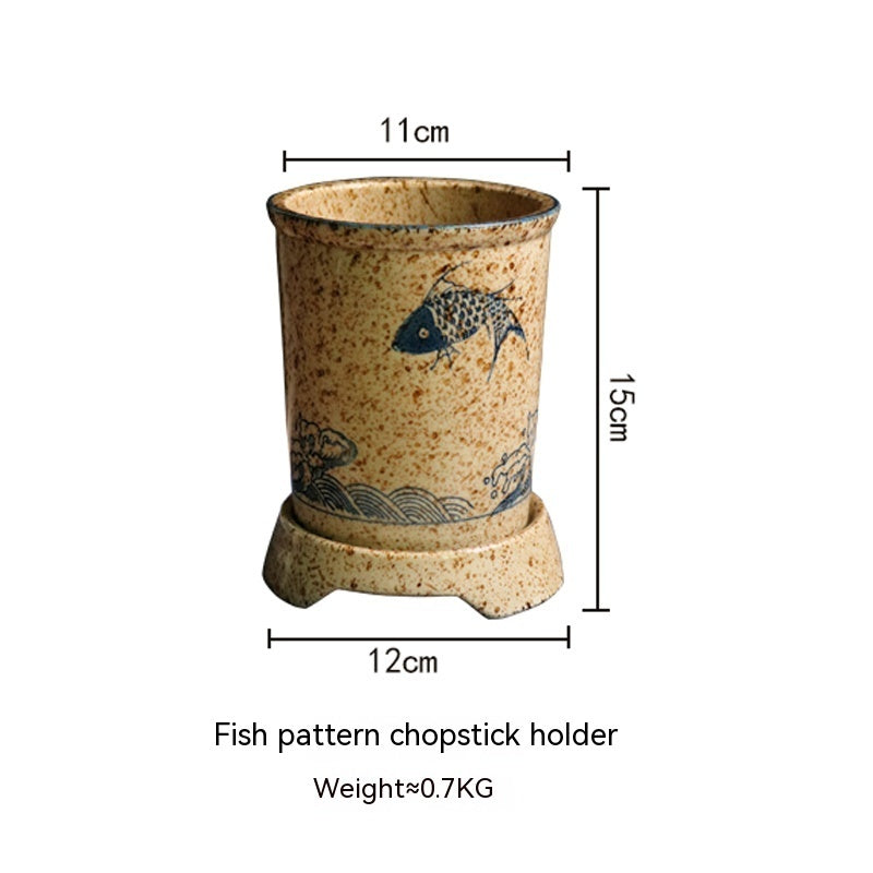 Japanese Style Hand Drawn Ceramic Chopsticks Holder Commercial Household Draining Chopsticks Shelf Boxes Cutlery Tray Kitchen Storage