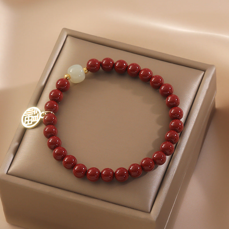 Women's Fashion Natural Cinnabar Lucky Beads Bracelet