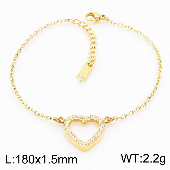 Women's Korean-style Simple Stainless Steel Micro-inlaid Fully Jeweled Loving Heart Bracelet