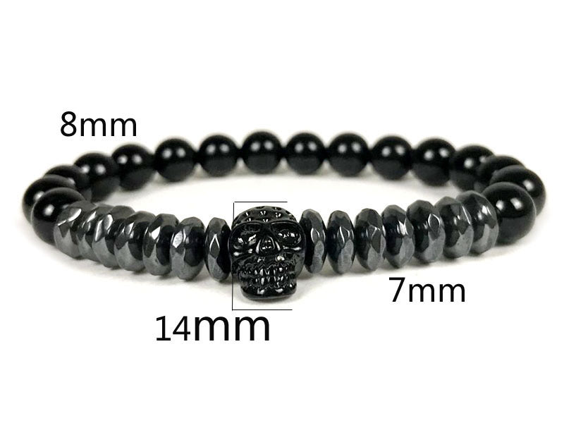Natural Color-preserving Black Gallstone Stainless Steel Skull Northskull Bracelet