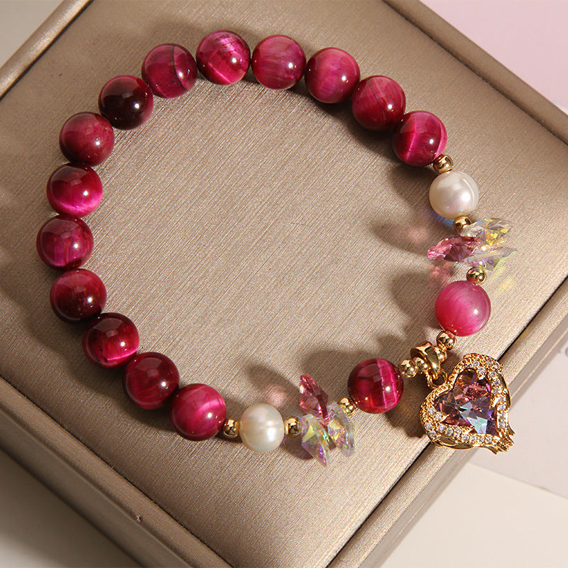 Women's Fashion Rose Red Tigereye Crystal Bracelet