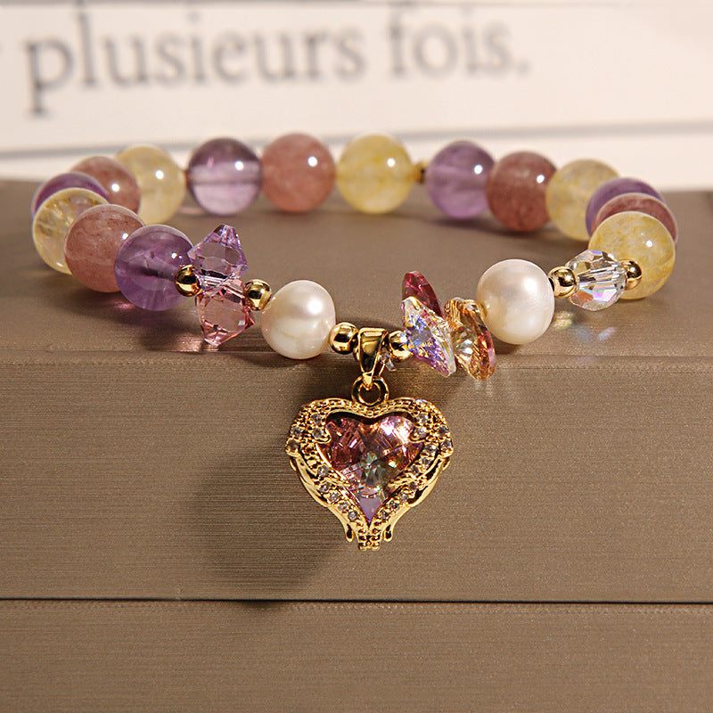 Women's Fashion Rose Red Tigereye Crystal Bracelet