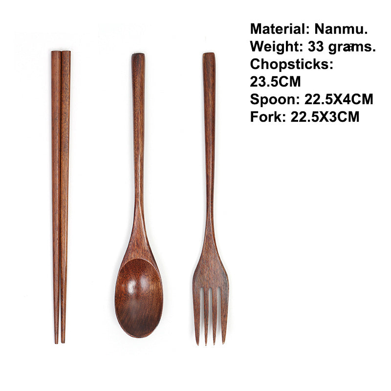 Cutlery 3PCS Fork Chopsticks Spoon Set Portable Tableware Chinese Wooden Utensils Sets Dinner Sets Long Handle Utensils With Fork Spoon Chopsticks