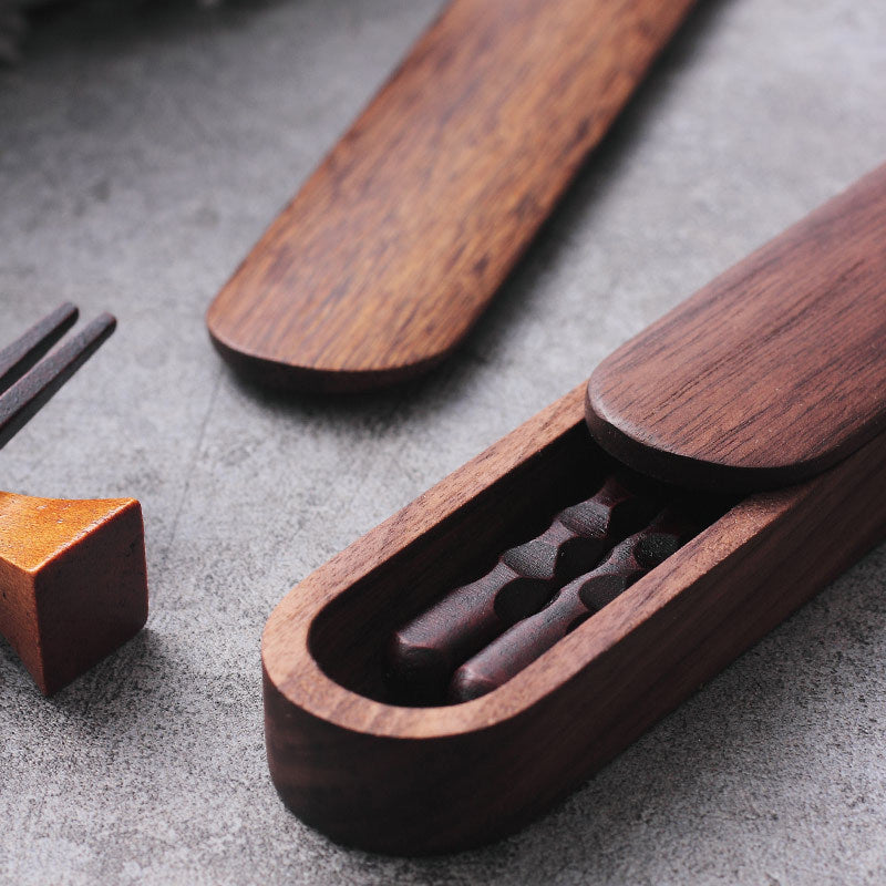 Tortoiseshell Iron Wood Chopsticks Log Table Chopsticks With Portable Tableware