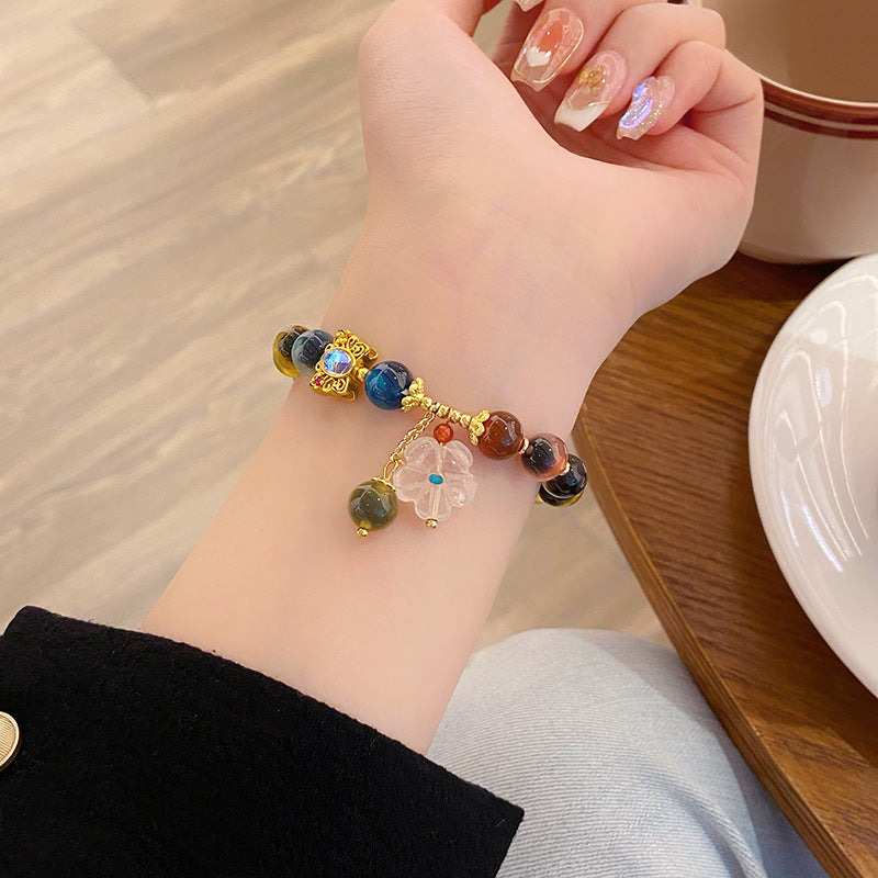 Colorful Candy Heart Agate Bead Flower Bracelet Light Luxury Minority Design Bracelet