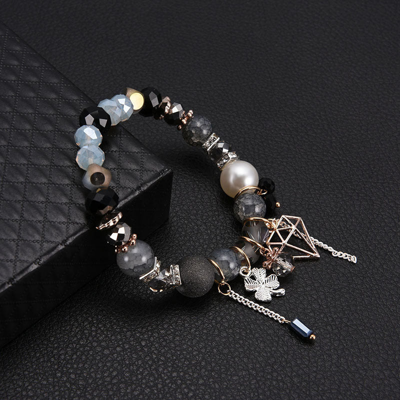Black And White Crystal Mixed Bead Geometric Pendant Fashion All-match Jewelry