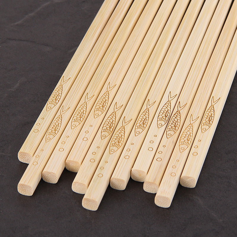 Bamboo Chopsticks Carved Carbonized Chopsticks Set Hotel Household Unpainted Bamboo Chopsticks