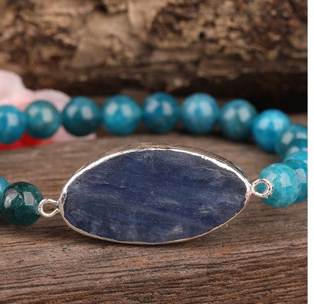 Natural Blue Crystal Disc Bead Cuff Bracelet For Women
