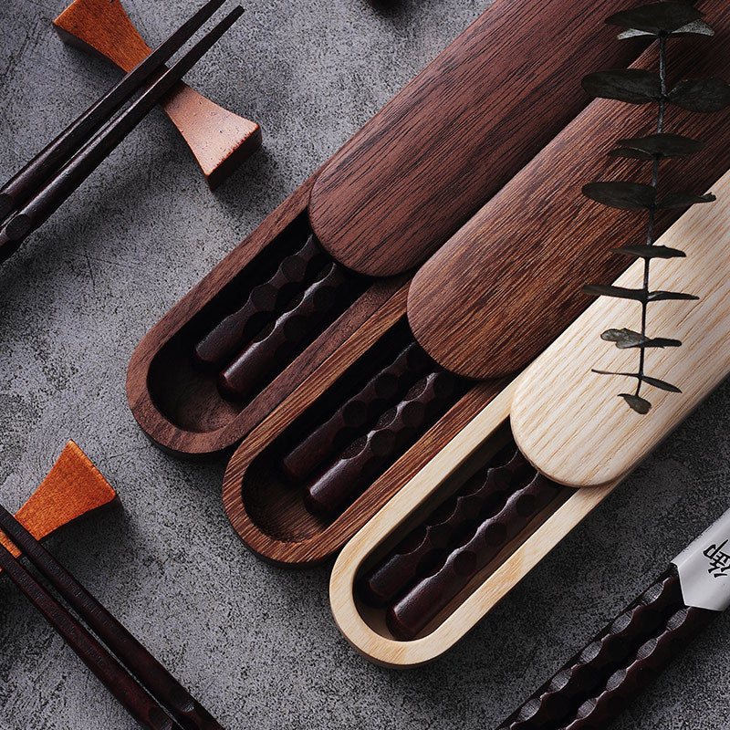 Tortoiseshell Iron Wood Chopsticks Log Table Chopsticks With Portable Tableware