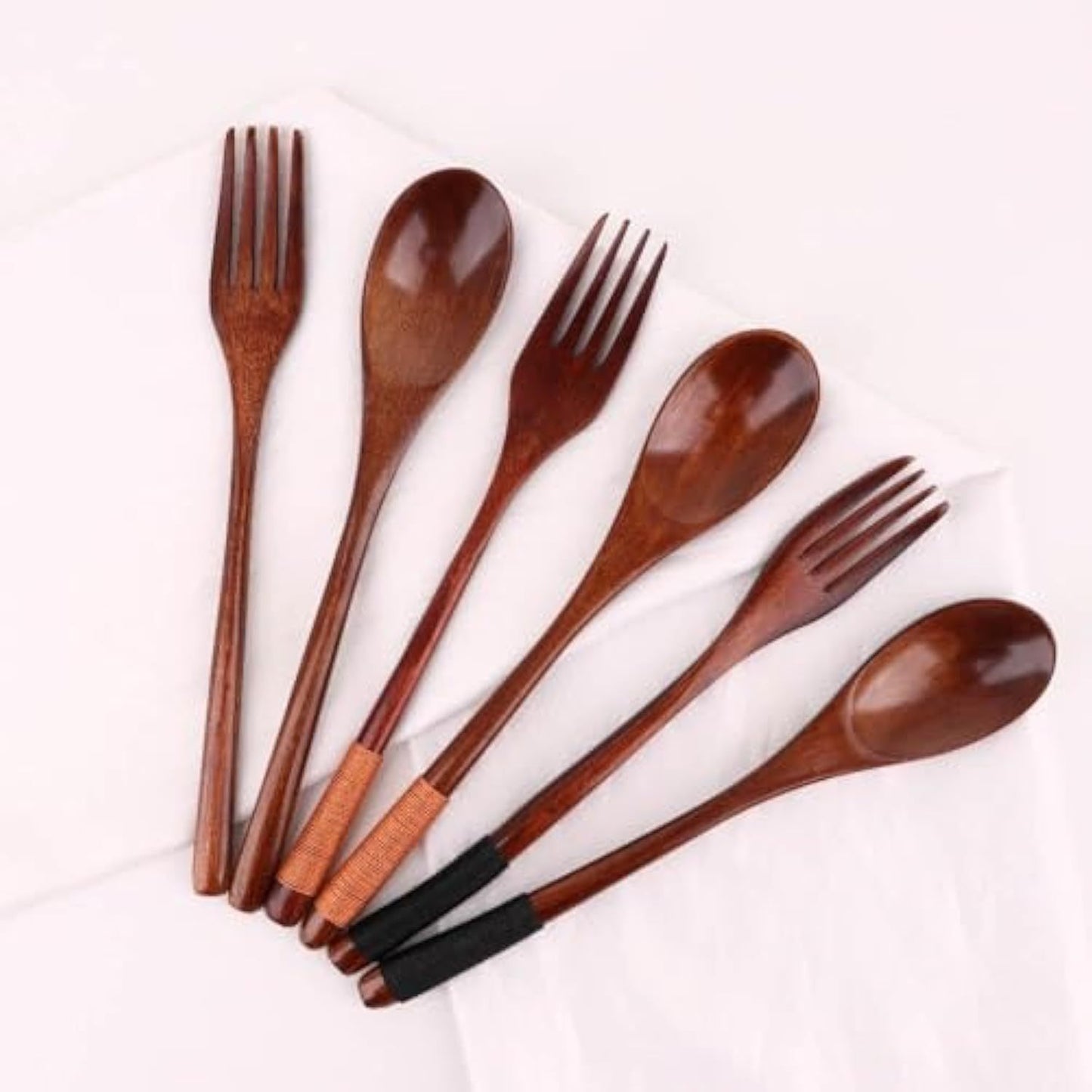 Cutlery 3PCS Fork Chopsticks Spoon Set Portable Tableware Chinese Wooden Utensils Sets Dinner Sets Long Handle Utensils With Fork Spoon Chopsticks