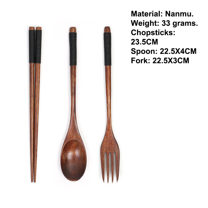 Cutlery 3PCS Fork Chopsticks Spoon Set Portable Tableware Chinese Wooden Utensils Sets Dinner Sets Long Handle Utensils With Fork Spoon Chopsticks