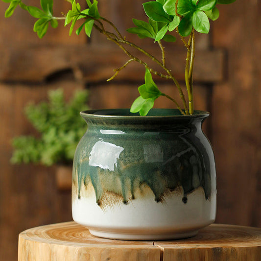 Handmade Full Glazed Pottery Pot Flower