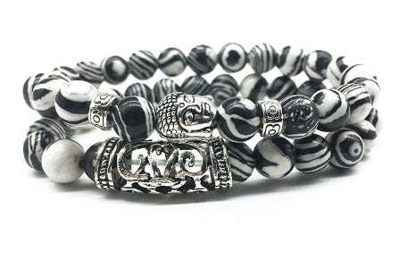 Creative Personality Energy Stone Hand-worn UFO Buddha Head Round Tube Wristband Bracelet Suit
