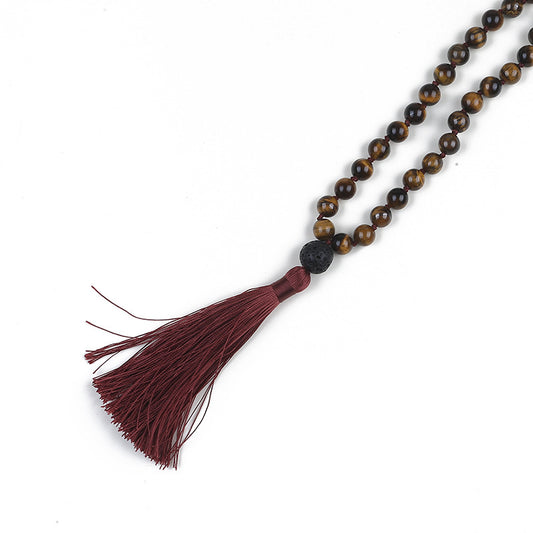 Tiger Eye Stone Long Tassel Necklace Dress With Simple Style