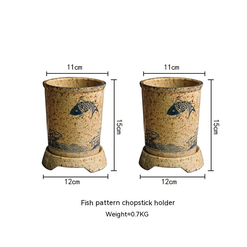Japanese Style Hand Drawn Ceramic Chopsticks Holder Commercial Household Draining Chopsticks Shelf Boxes Cutlery Tray Kitchen Storage