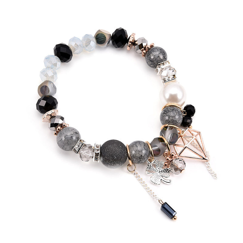 Black And White Crystal Mixed Bead Geometric Pendant Fashion All-match Jewelry