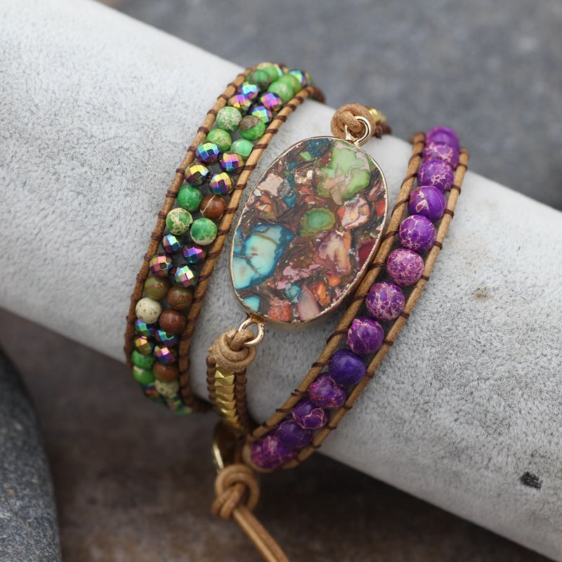 Colorful Turquoise Pendant Woven 3 Layers Bohemian Creative Multilayer Bracelet