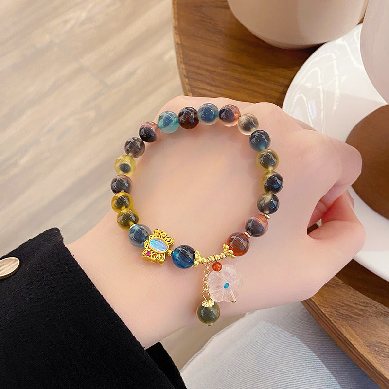 Colorful Candy Heart Agate Bead Flower Bracelet Light Luxury Minority Design Bracelet