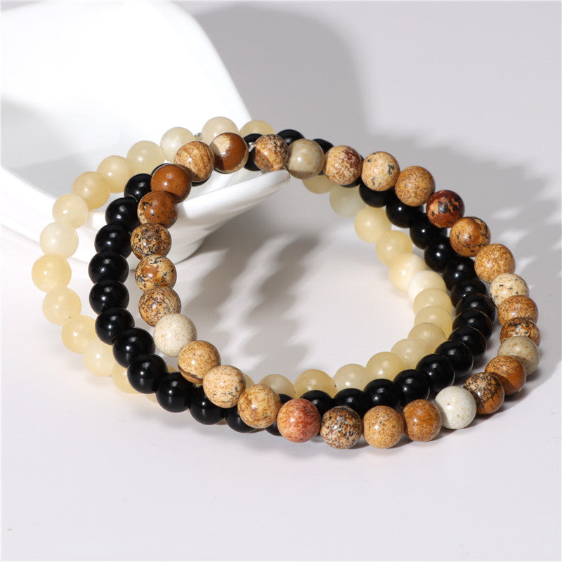 Natural Agate Stone Combination Set Elastic Bracelet