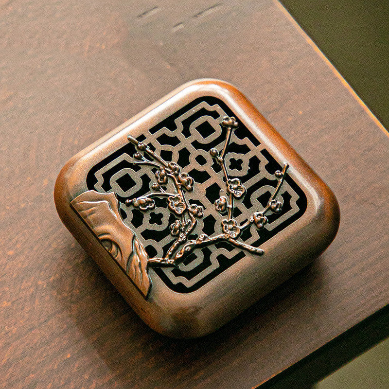 Copper Alloy Hollow Antique Mini Sandalwood Stove Tea Ceremony Utensils