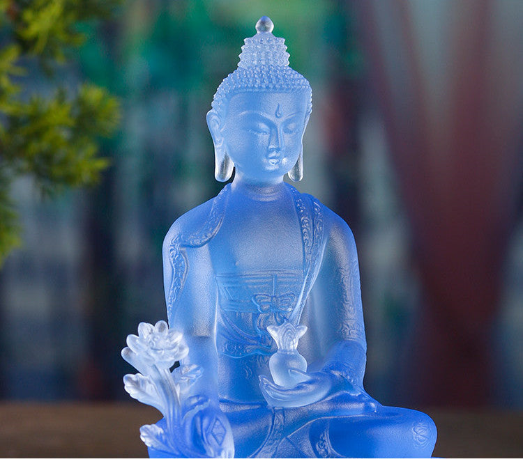 Glazed Pharmacist Buddha Statue Base Heightened Resin Ornament