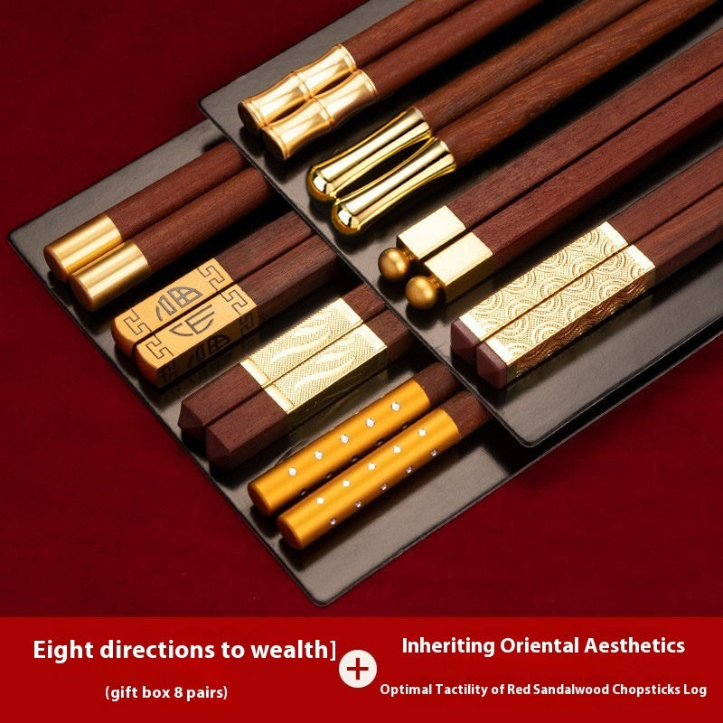 Red Sandalwood Divided Meal Chopsticks Sets