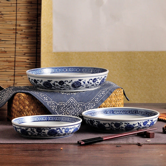 Blue And White Porcelain Salad Bowl Coarse Pottery Tableware