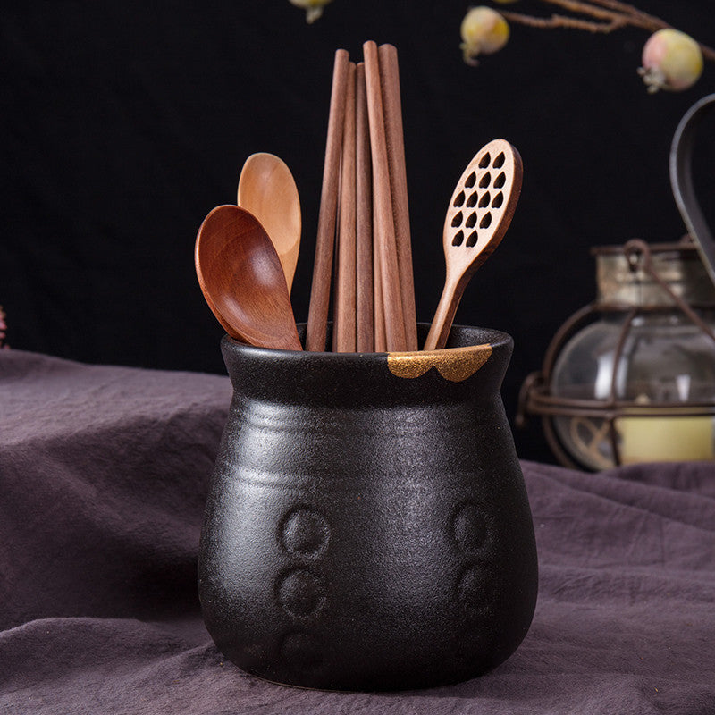 Japanese-Style Ceramic Chopstick Holder, Household Kitchen Chopsticks Basket, Chopstick Cage, Round Drain Chopsticks And Spoon Storage Shelf
