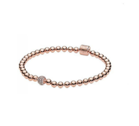 S925 Sterling Silver Rose Gold Diamond Bracelet Silver Bead Chain