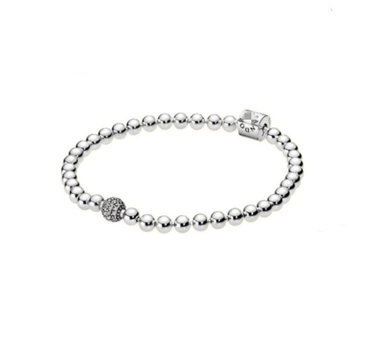 S925 Sterling Silver Rose Gold Diamond Bracelet Silver Bead Chain