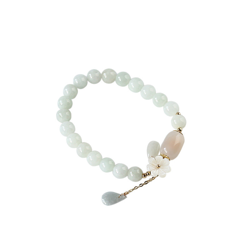 Original Natural Jade Bracelet 14K Gold Wrapped Shell Flower