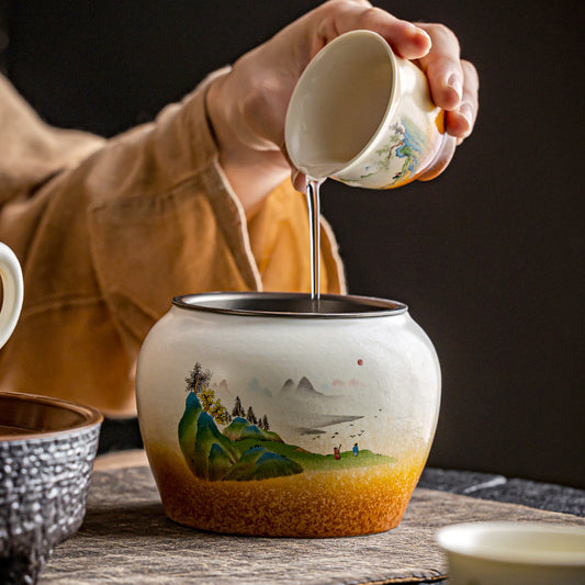 Household Ceramic With Lid Wash Tea Utensils Tea Residue Barrel