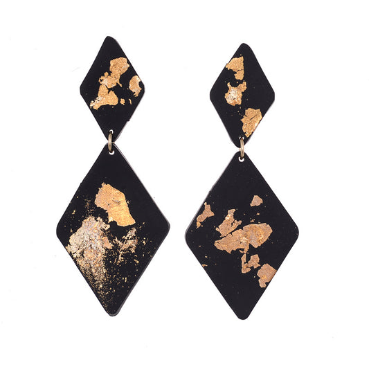 Geometric Simple Gold Leaf Handmade Soft Pottery Earrings Niche