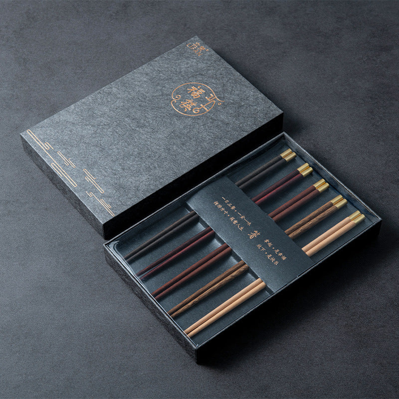 Gift Boxed Chicken Wings Log Chopsticks Household Chopsticks Family Set 5 Pairs