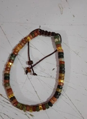 2x4mm Abacus Picasso Red Turquoise Beads Braided Bracelet