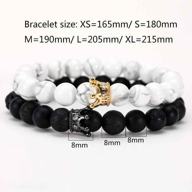 Copper Inlaid Zircon Crown Natural White Turquoise Bracelet