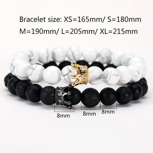 Copper Inlaid Zircon Crown Natural White Turquoise Bracelet
