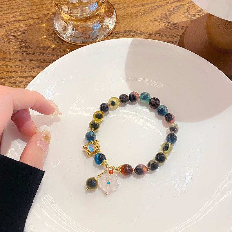 Colorful Candy Heart Agate Bead Flower Bracelet Light Luxury Minority Design Bracelet