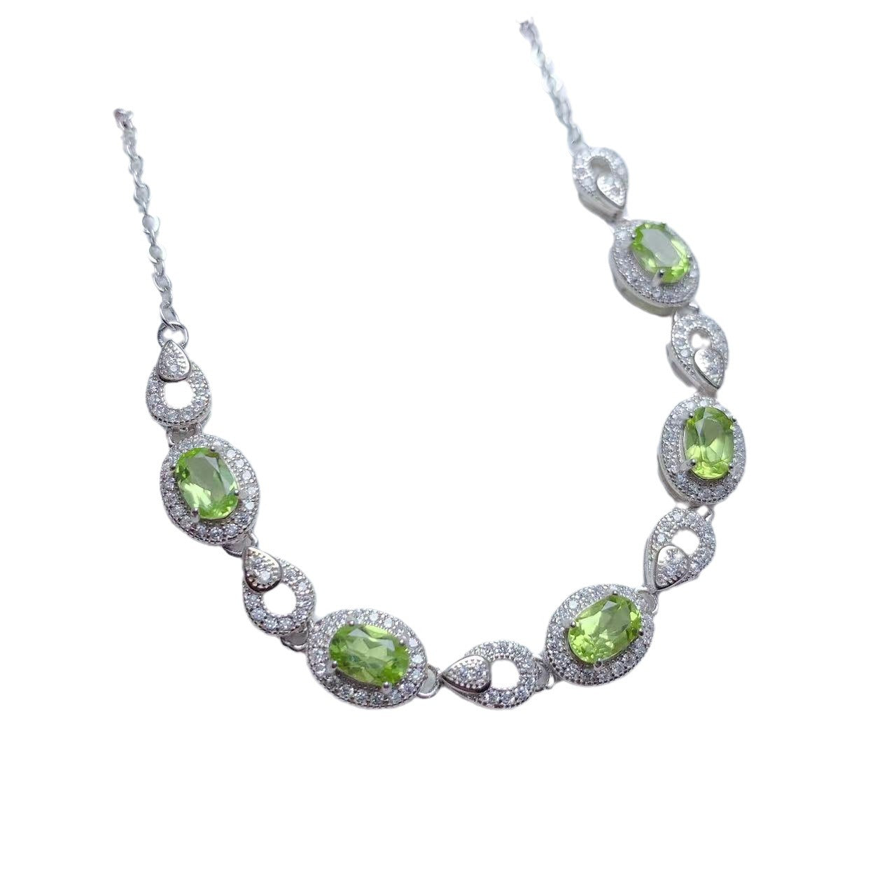 925 Silver Inlaid Natural Olivine Bracelet