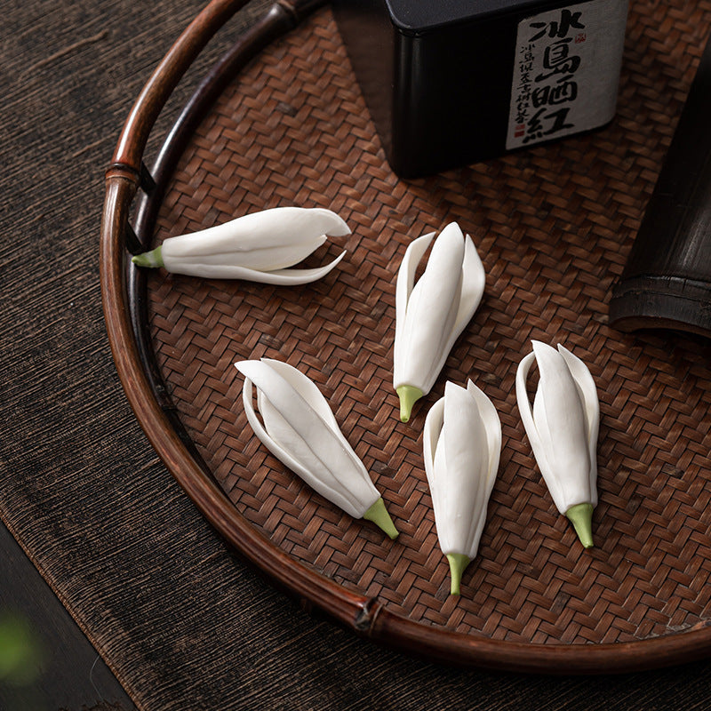 Handmade Ceramic Yulan Magnolia Tea Shelf Pen Holder Pen Holder Tea Set Shelf Tea Ceremony Utensils