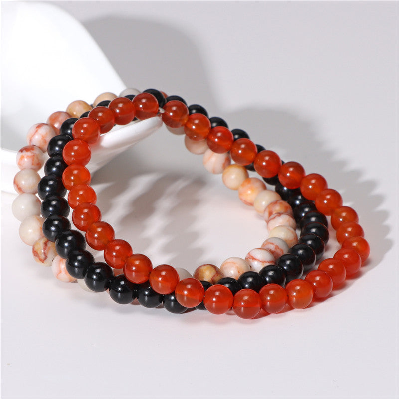Natural Agate Stone Combination Set Elastic Bracelet