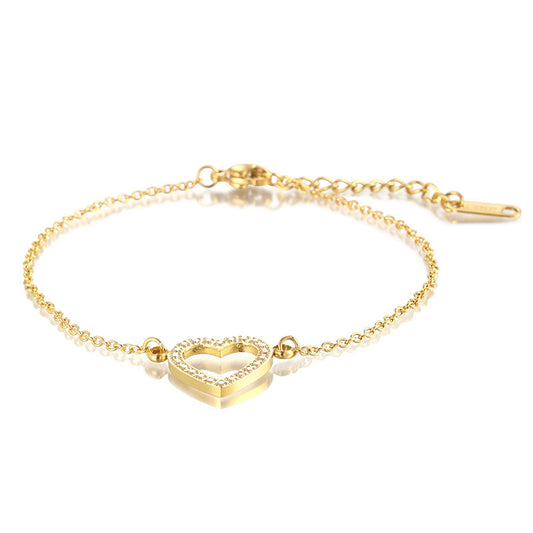 Women's Korean-style Simple Stainless Steel Micro-inlaid Fully Jeweled Loving Heart Bracelet