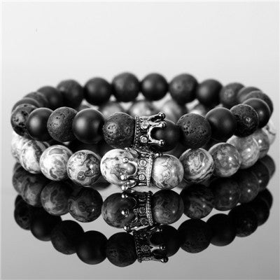 Copper Inlaid Zircon Crown Natural White Turquoise Bracelet