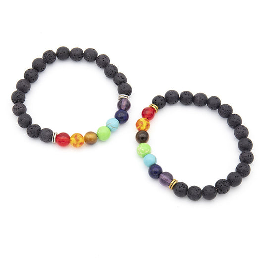 Hand Beaded Men's Natural Volcanic Stone Colorful Bracelet