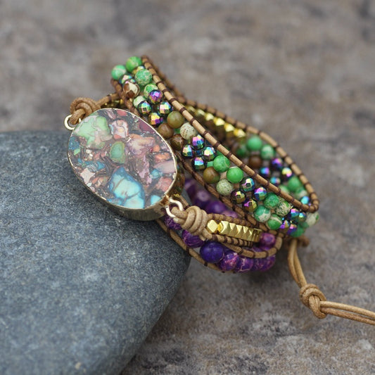 Colorful Turquoise Pendant Woven 3 Layers Bohemian Creative Multilayer Bracelet