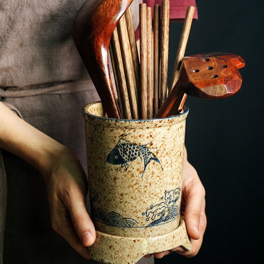 Japanese Style Hand Drawn Ceramic Chopsticks Holder Commercial Household Draining Chopsticks Shelf Boxes Cutlery Tray Kitchen Storage