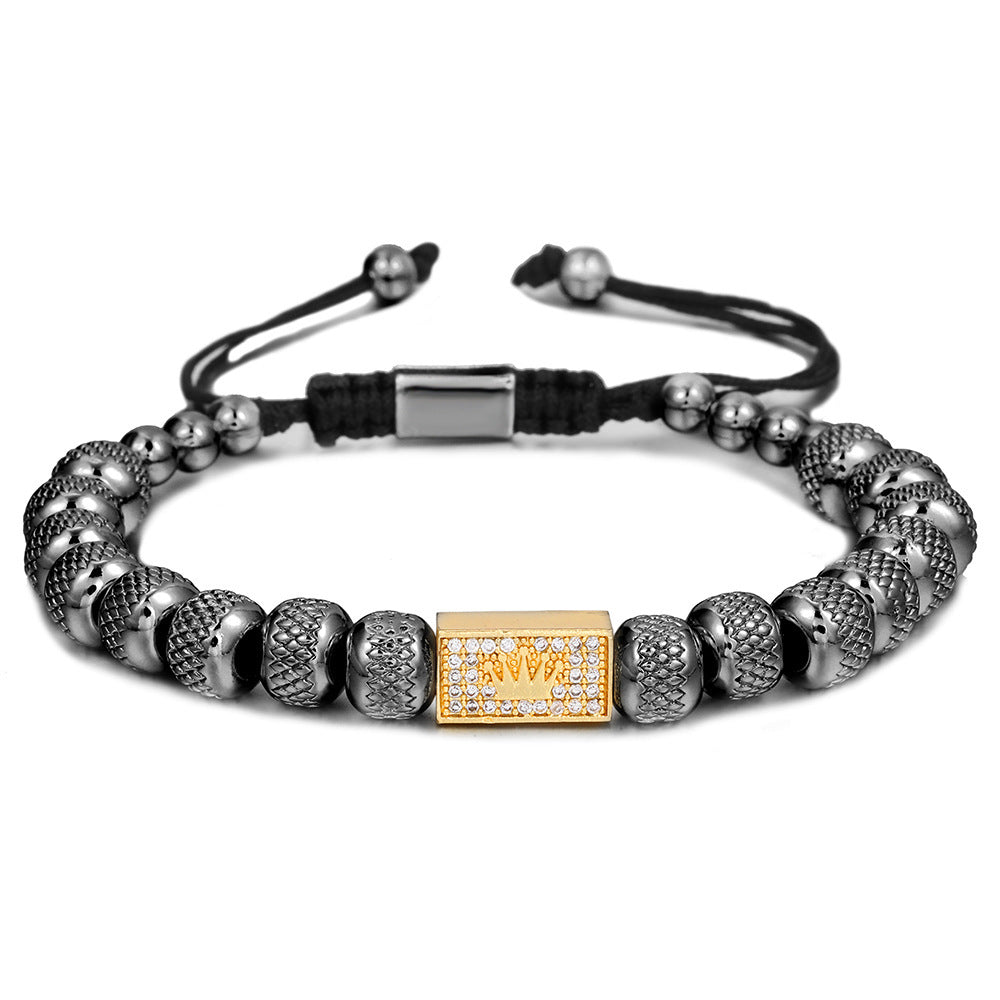 Copper Inlaid Zircon Crown Pineapple Beads Woven Bracelet Worker