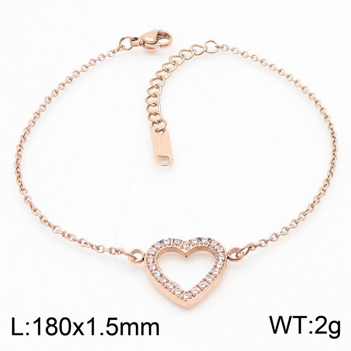 Women's Korean-style Simple Stainless Steel Micro-inlaid Fully Jeweled Loving Heart Bracelet
